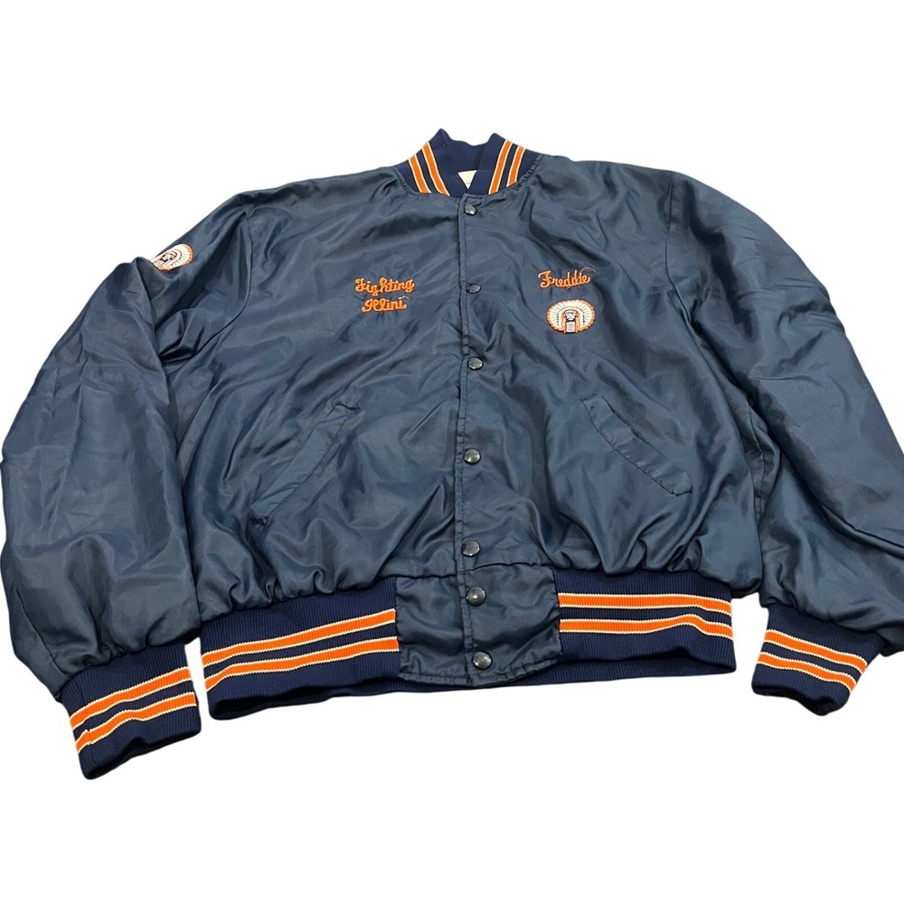 Holloway Fighting Illini Jacket Mens XL Blue Vintage Varsity Bomber Satin